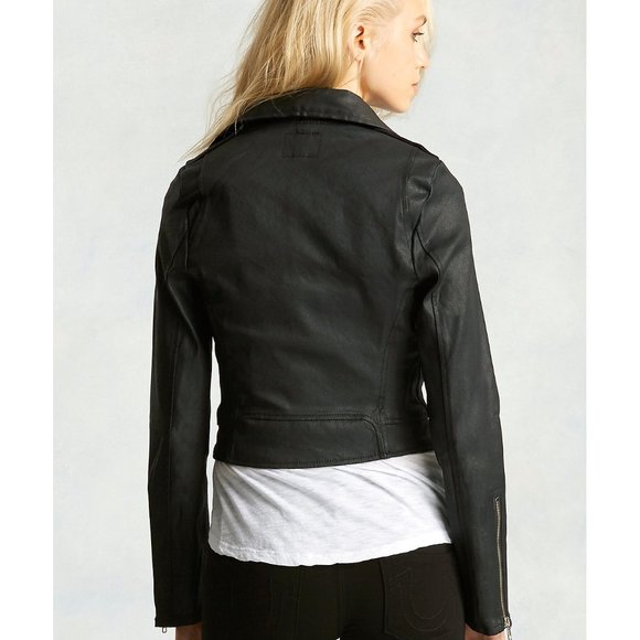True Religion $298 Coated Denim Moto Jacket L - Picture 6 of 9